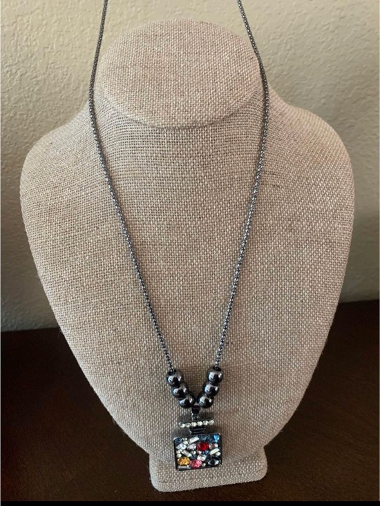 Jewelry - Women’s Hematite Beaded Pendant Necklace with Multi-Color Crystal Accent